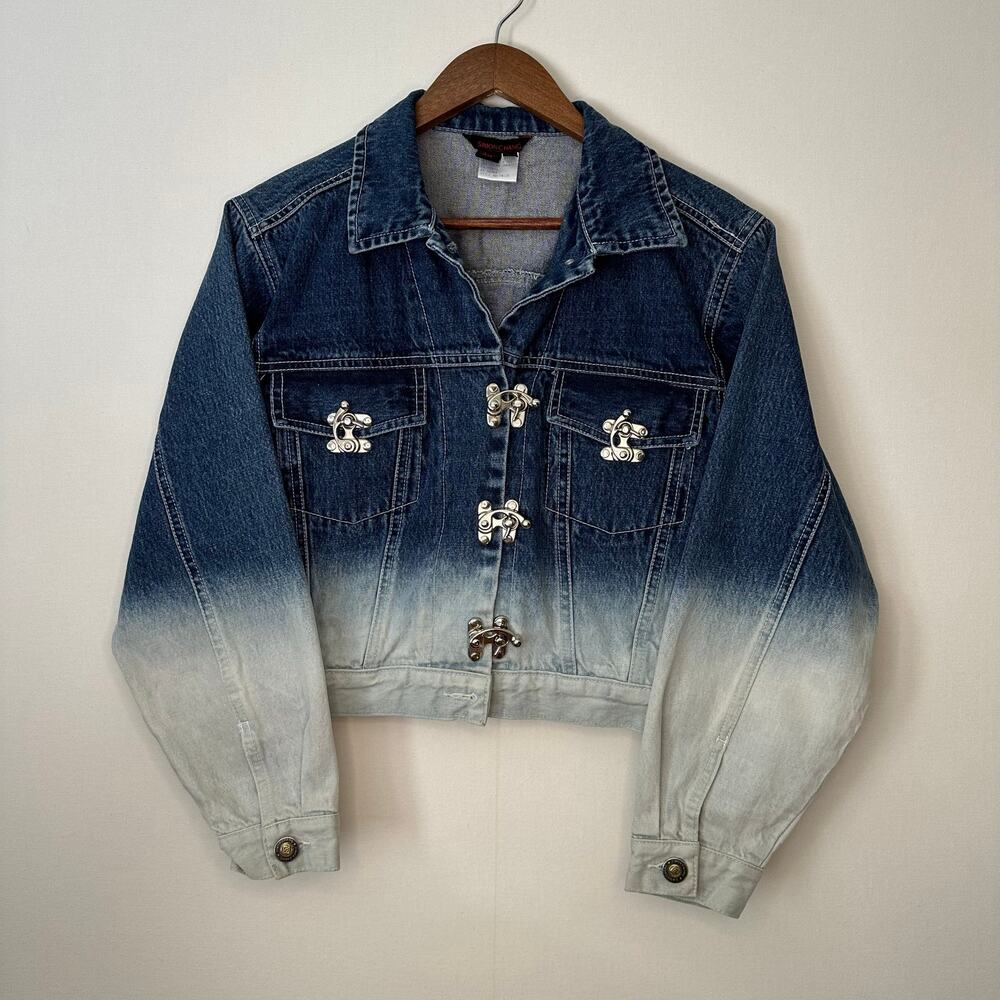 SIMON CHANG Size 6 Ombré Denim Jacket with Silver Metal Hardware